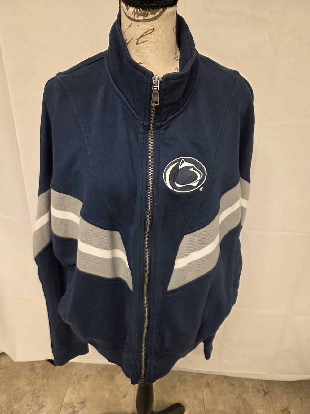 Penn State Navy Full-Zip Lightweight Jacket with Gray & White Stripes
